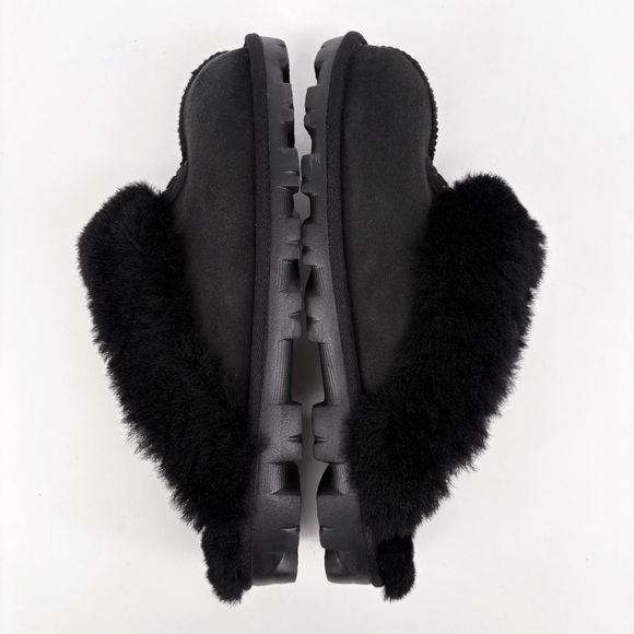 UGG | Coquette Cozy Sheepskin Slip-On Black Fur Shearling Slippers | Sz 10 - Picture 9 of 13